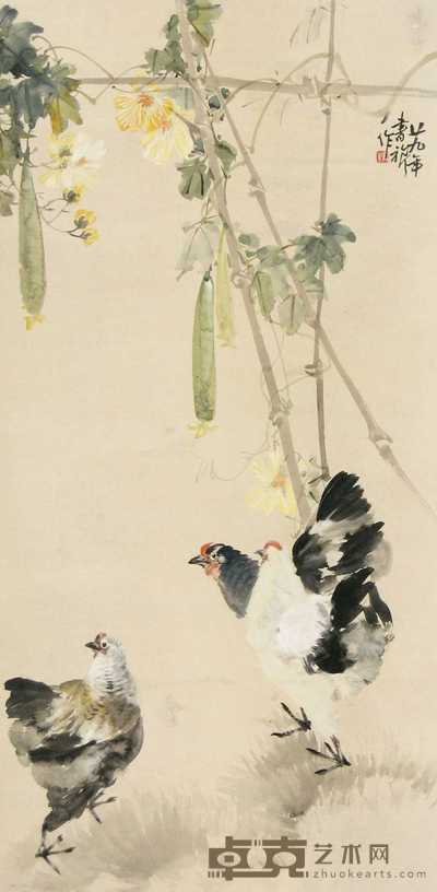 张书旂 1940年作 群鸡 立轴 116×55cm